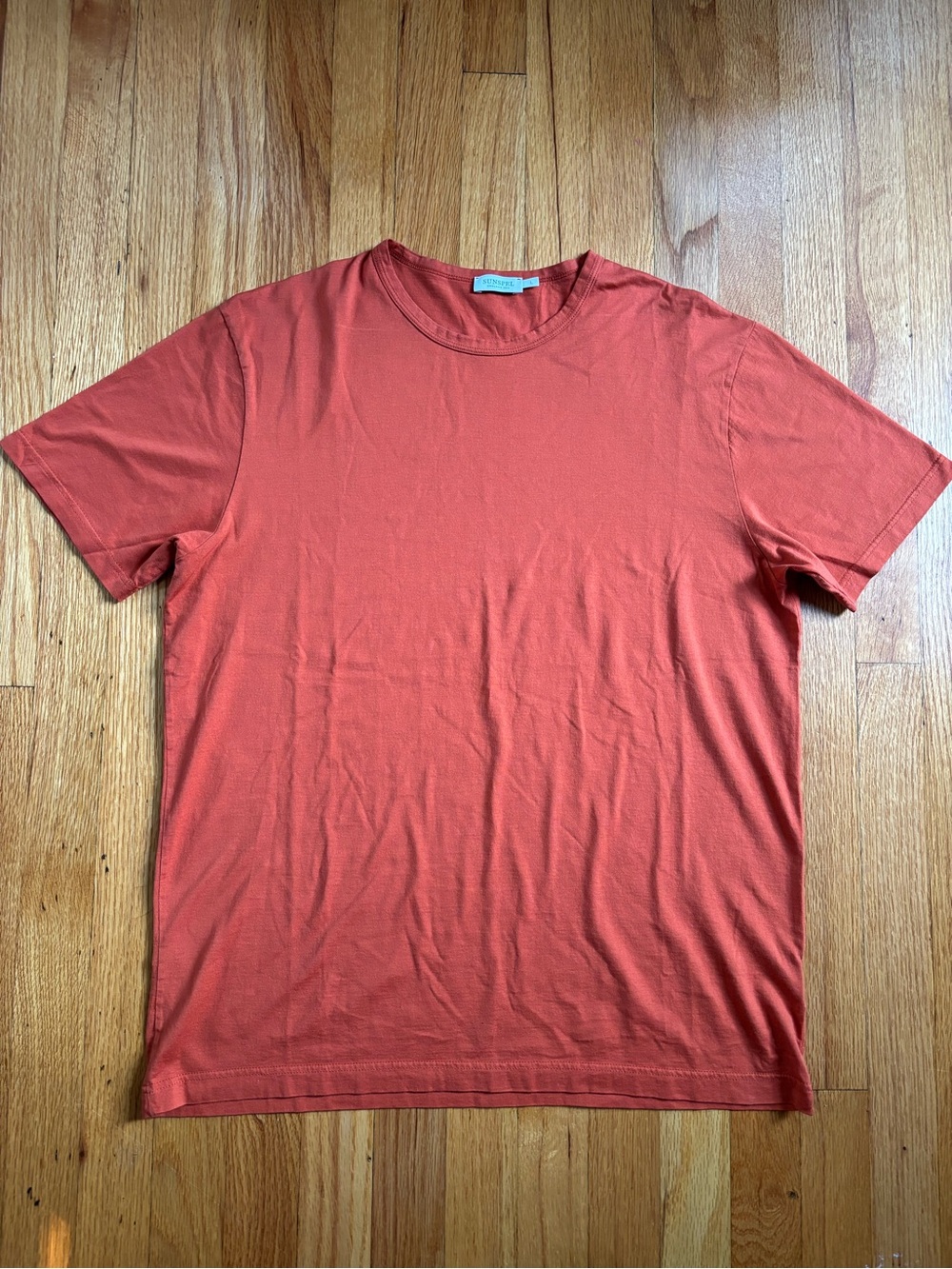 Sunspel Short Sleeve Crewneck T-Shirt in Rust Orange